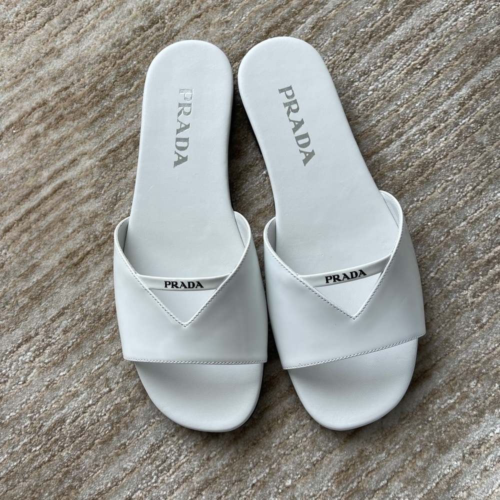 NWT PRADA WHITE SLIDES